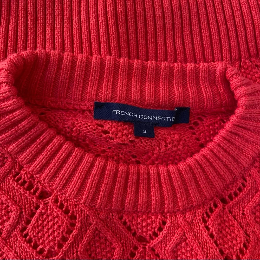 French Connection Fire Red Pointelle Knit Sweater, Size S, NWOT - Picture 2 of 6